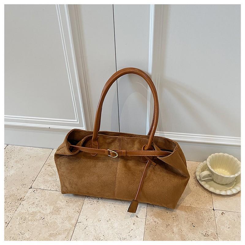 Vintage Suede Tote Bag Women Large Capacity Soft Shoulder With Magnetic Crossbody Or Underarm Style
