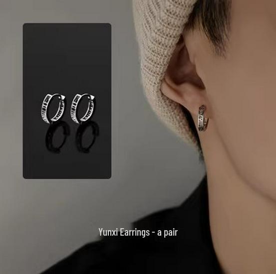 Silver Plated Men's Trendy Stud Earrings - Bad Boy Style Hoops Jewelry
