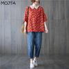 MOJTA Sommer Plus Size Damen Spitzenkragen Bedrucktes Kurzarmhemd Lockeres dünnes T-Shirt