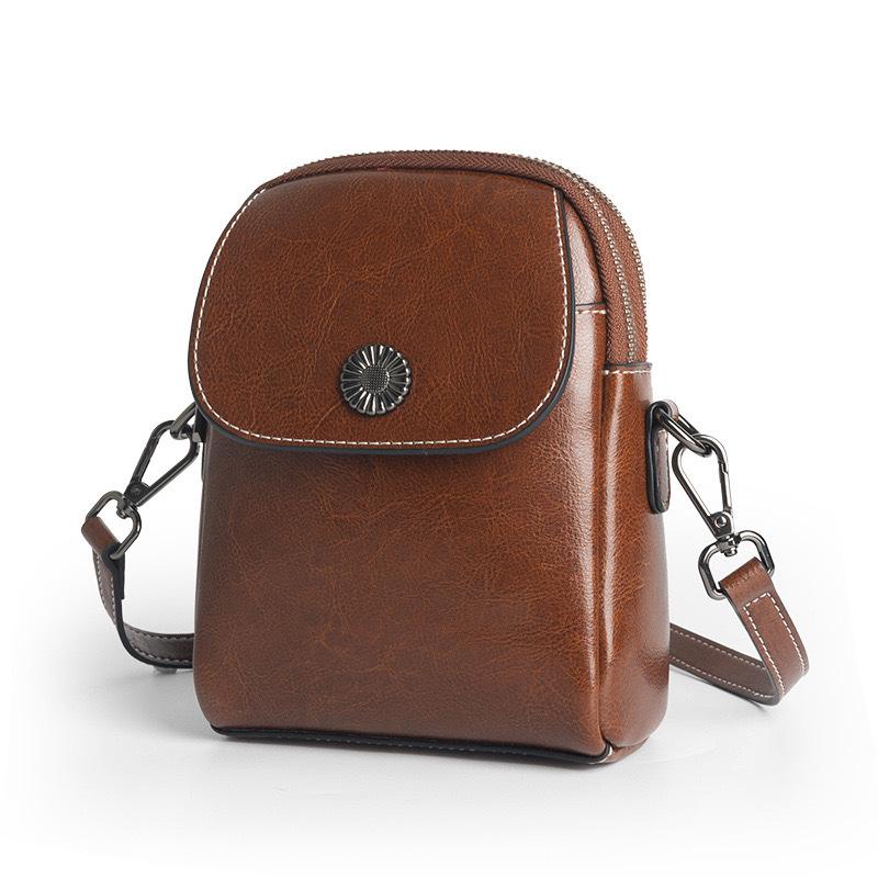 2025 New Genuine Leather Vertical Crossbody Bag for Women - Versatile, Multi-Layer, Fashionable, High-End Phone Bag