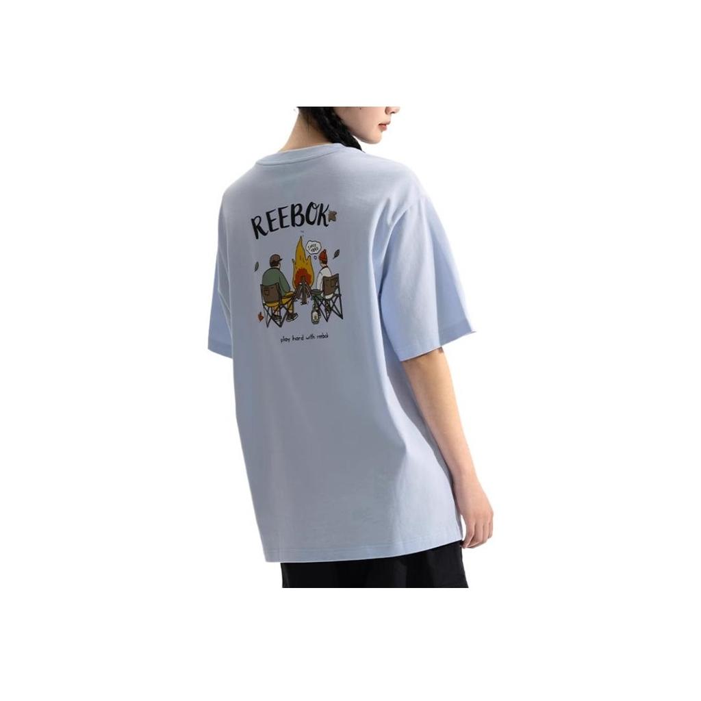 Reebok Fashionable Comfortable Versatile Casual Loose Short Sleeve T-Shirt Unisex Tops Light-Blue 24SRM427UGB1