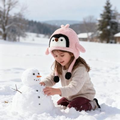 Kinder Mütze Pinguin Design Ohrenschutz Strickmütze Herbst Winter Leicht Warm Mütze Outdoor Reise Accessoire