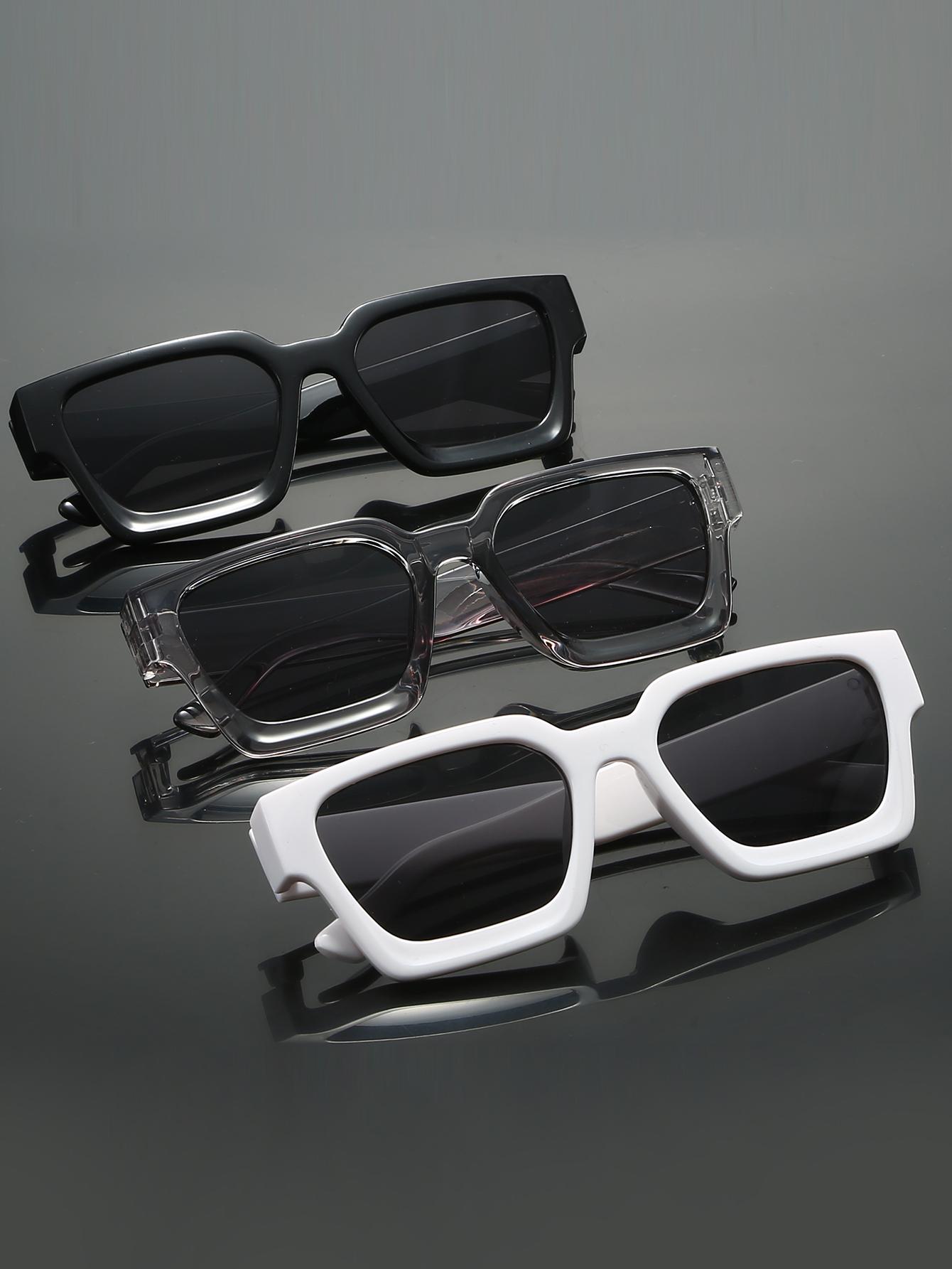 

3Pcs Trendy Thick-Framed Square Sunglasses for Men and Women, Lightweight and Comfortable Material, Perfect for Beach Vacations