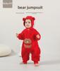 Salopă roșie din fleece polar pentru bebeluși: Lună Plină, 100 de Zile, Un An - Design de Ursuleț cu Binecuvântare de Anul Nou
