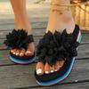 Fashion Comemore Flower Decor Wedge Flip Flops Women 2025 Summer Rainbow Thick Bottom Beach Slippers Woman Light Platform Slides Sandals