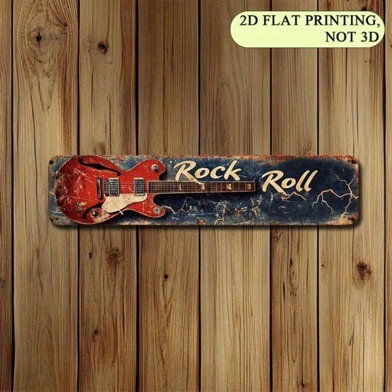 Metallschild Wandkunst Vintage Rockgitarre Bar Dekoration, Aluminiumblech Poster für Spielzimmer Kneipe