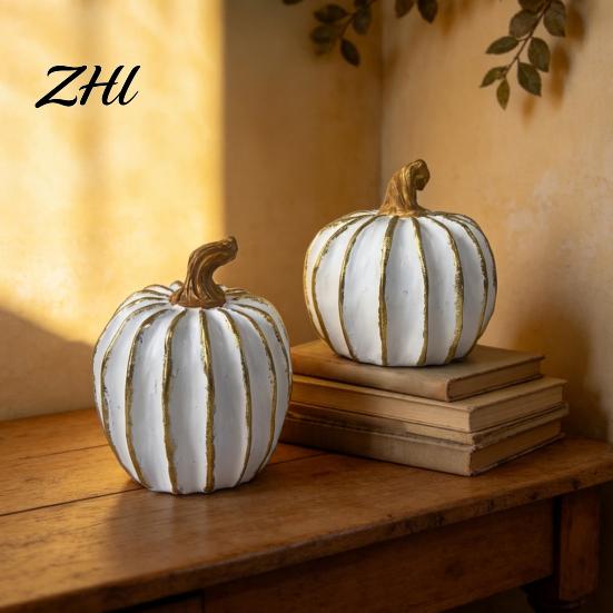 Oggetti di scena per esposizione di Halloween Decorazione zucca autunnale, Zucca decorativa bianca e oro per il Ringraziamento, Zucche in resina Regalo festivo per casa Statuetta, Statue