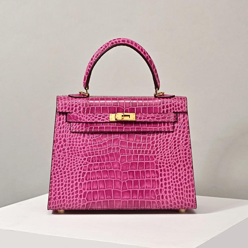 Matte Crocodile Pattern Genuine Leather Kelly Bag - Versatile Handbag, Shoulder, and Crossbody Style