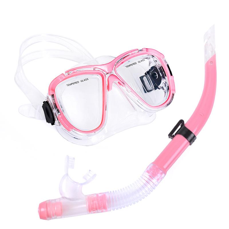 

Large vision mask, tempered glass diving goggles snorkel set. 3266-302 two-piece set розовый