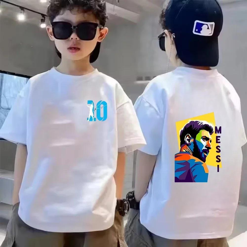 Sommer Kinder T-Shirt Kurzarm Messi Doppelseitiger Druck Lässig Mode Sport T-Shirt Top Kind Y2k Junge Mädchen Kleidung