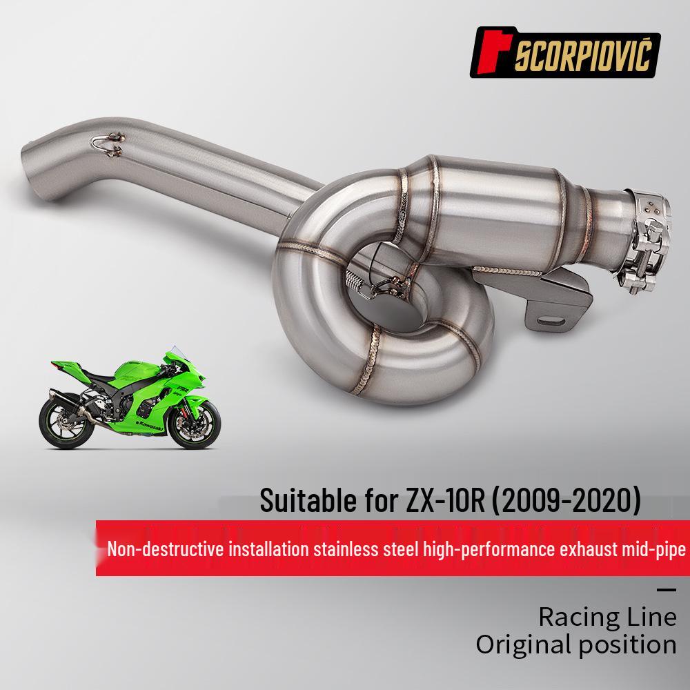 Stainless Steel Rotating Mid-Pipe Exhaust for ZX10R Mod, Non-Destructive Installation, 2009-2020.