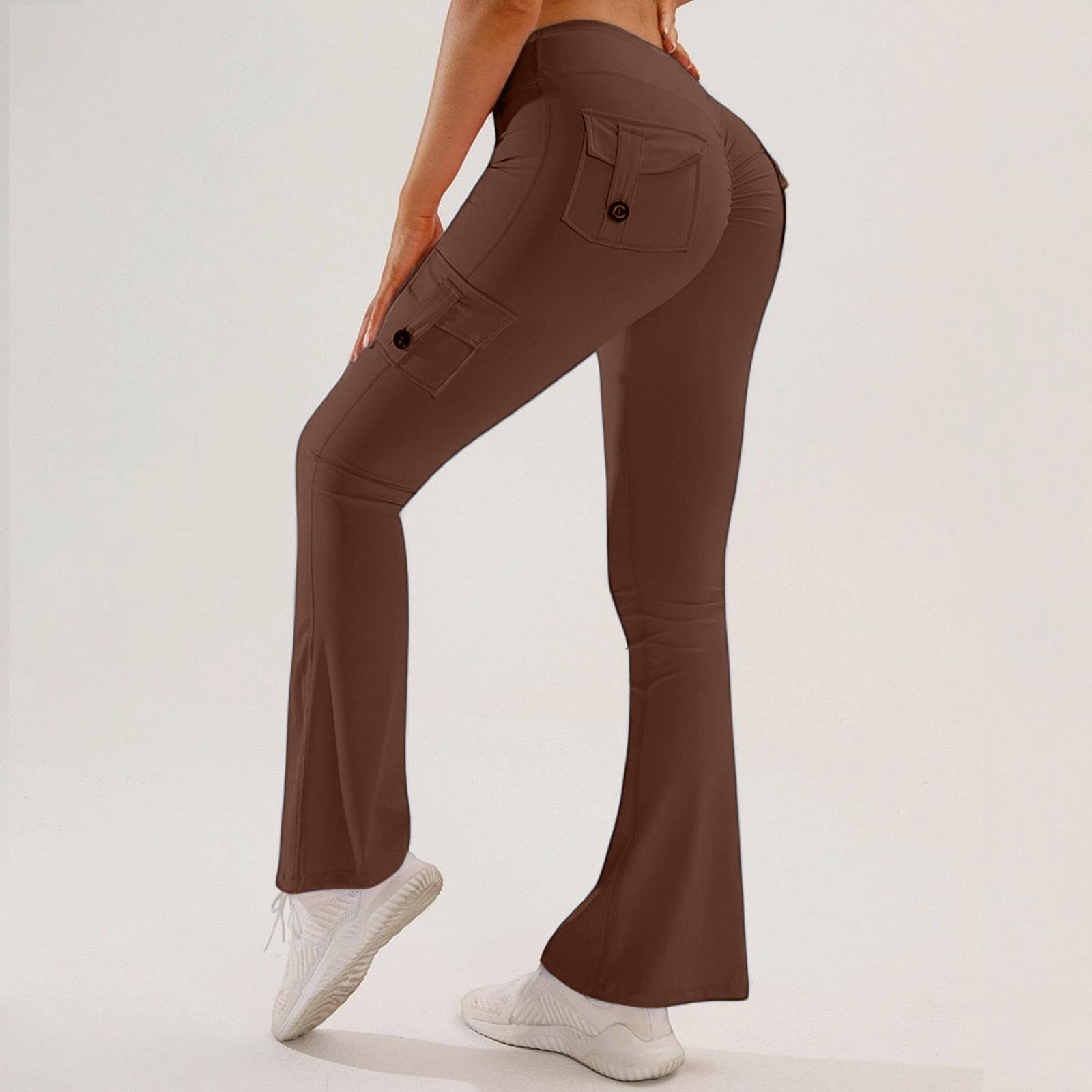 

Women’s Yoga Leggings Outdoor Sports Fitness Multi-Pocket Flare Pants Work Trousers M кофейный