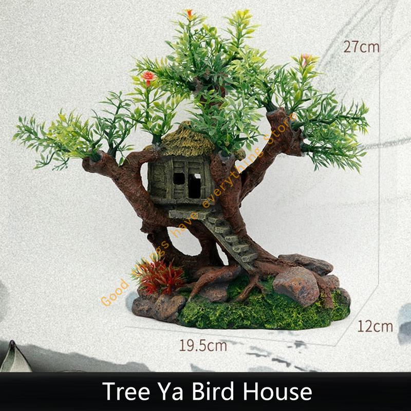 

Aquarium Resin Tree House Decoration for Fish for Tank Hideout with Rock Grass 55KF CN