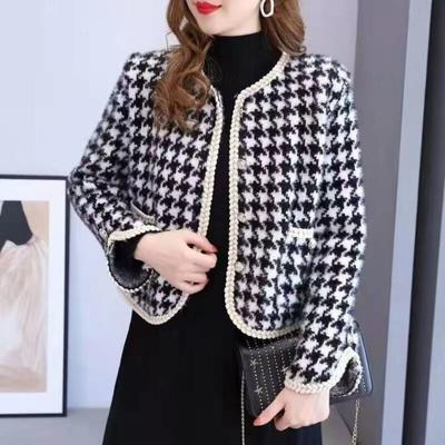 Strickjacke Mantel Tausend Vogel Gitter Nerz Daunenjacke Strickjacke für Frauen mit kleinem Duft Frühling und Herbstmantel weiblich