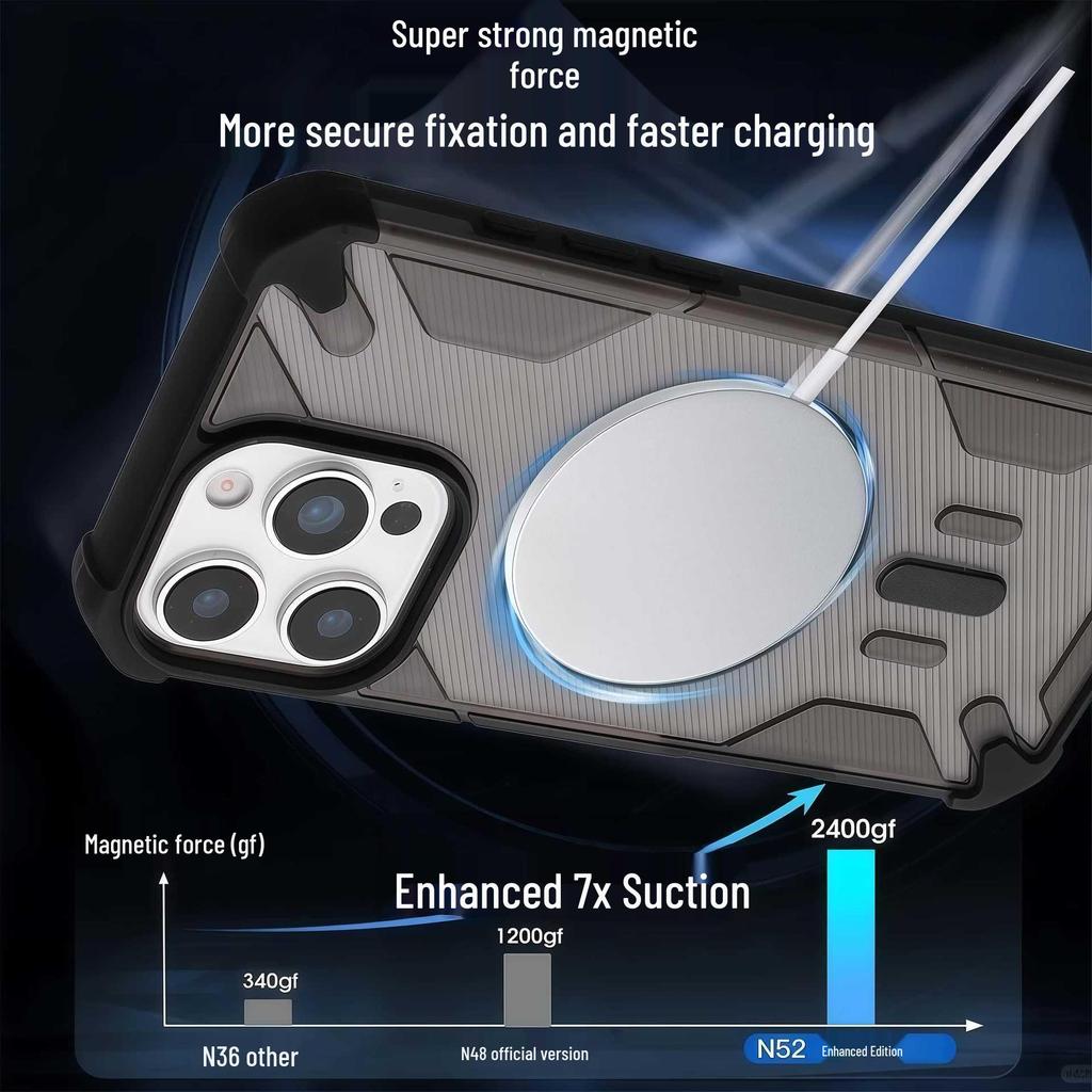 Magnetic Anti-Drop Rotating Stand Case for Apple 17 Pro Max/16 Pro, Protective Airbag Design for iPhone 15/14