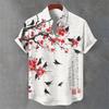 Men's Linen Short Sleeve Shirt  Floral Printed Bird Butterfly Chinese Style Men's Fashion Clothing Flap Collar Shirt