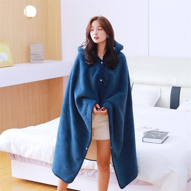Textile City Winter Heavy Thick Hooded Blanket Antistatic Fleece Warm Bedspread Soft Throw Blanket Hoodie Home Solid Towel