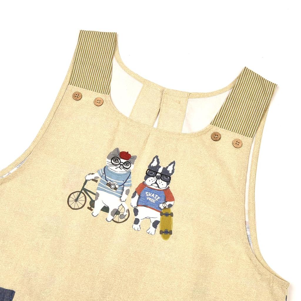 Button Ribbon Open Apron Animal Mode 258033 Beige [Kusuguru Japan] M-L