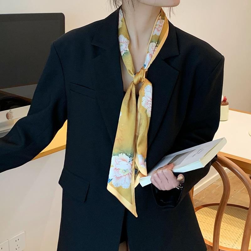 Silk scarf, long strip, high-end summer new neck protector, matching shirt, peony scarf, scarf, headscarf, headband, streamer.