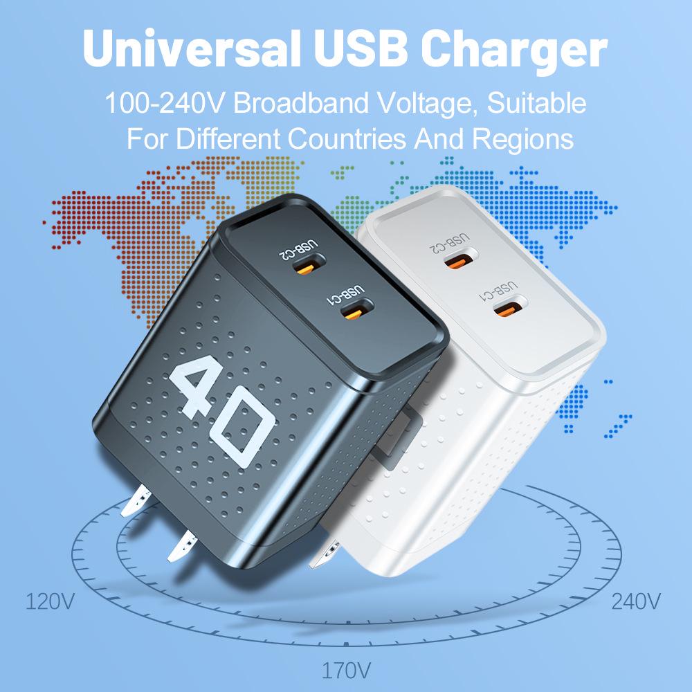 Dual PD 40W Fast Charger with US/EU/UK Adapters 