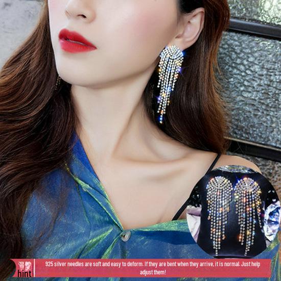 Korean Style Slim-Face Diamond Stud Pearl Tassel Zircon Long Earrings