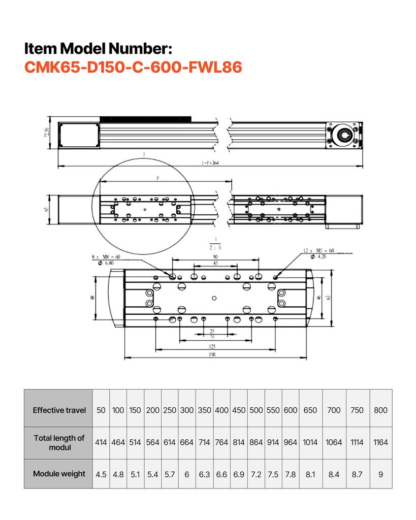 Linear Guide Rail, Belt Drive, CNC Linear Motion Stage Actuator, with Nema34 Stepper Motor, 600 mm Stroke Work Size, High Speed Motorized, for
