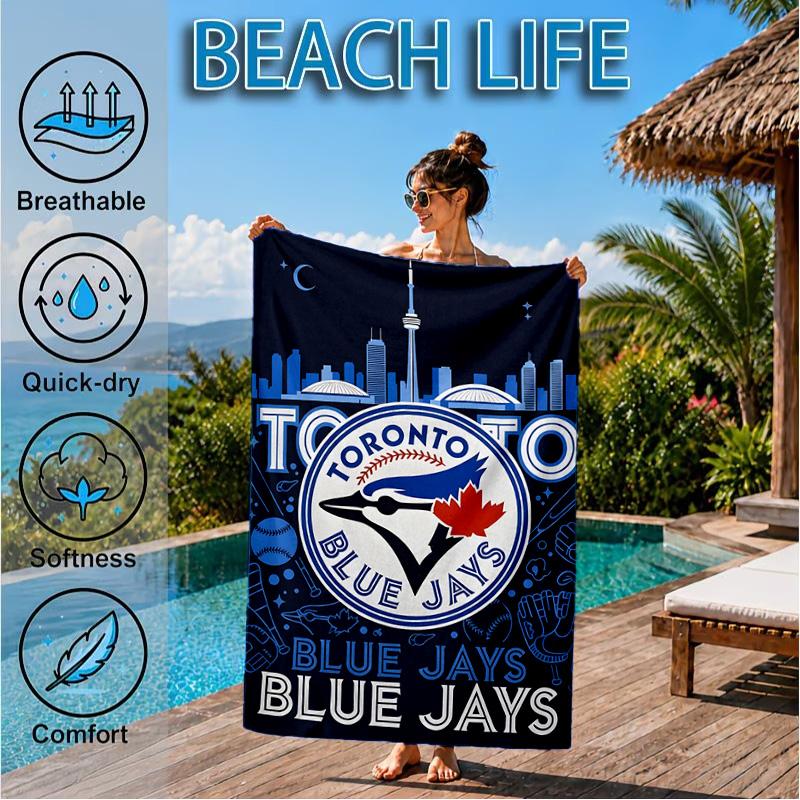 Blue Jays Logo Strandtuch, Mikrofaser-Strandtuch, Perfekt für Pool, Strand, Reisen, Heimdekoration, Strandparty-Fanartikel