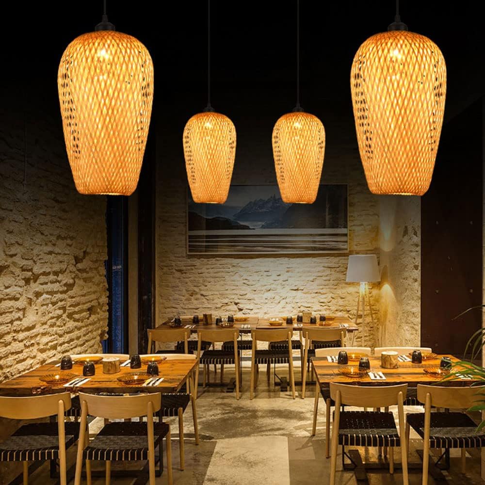 Bamboo Lantern Pendant Lamp Retro Japanese Style E27 Chandelier Hanging Light Ceiling Lighting Fixture for Living Room Bedroom