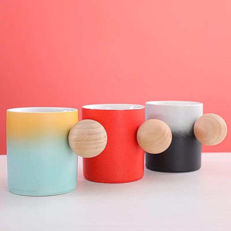 Creative Wooden Handle Mug Cups Unusual Tea Cup of Coffee Personalized Gift Cute and Different Cups Original Mugs Free Shipping
