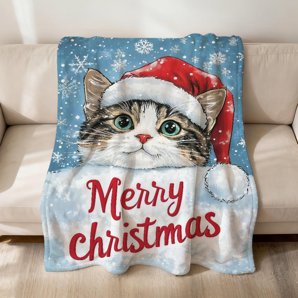 Merry Christmas kitten kawaoo funny cat soft warm plush blanket dormitory sofa living room pet hogar bedroom gift home Flannel