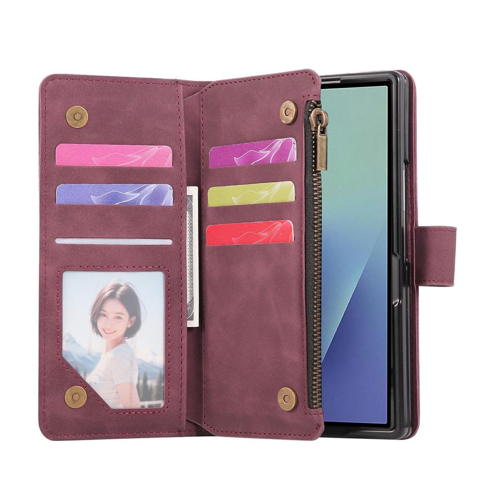For Samsung Galaxy Z Fold7 5G Case Zipper Wallet Leather Phone Cover with Shoulder Strap