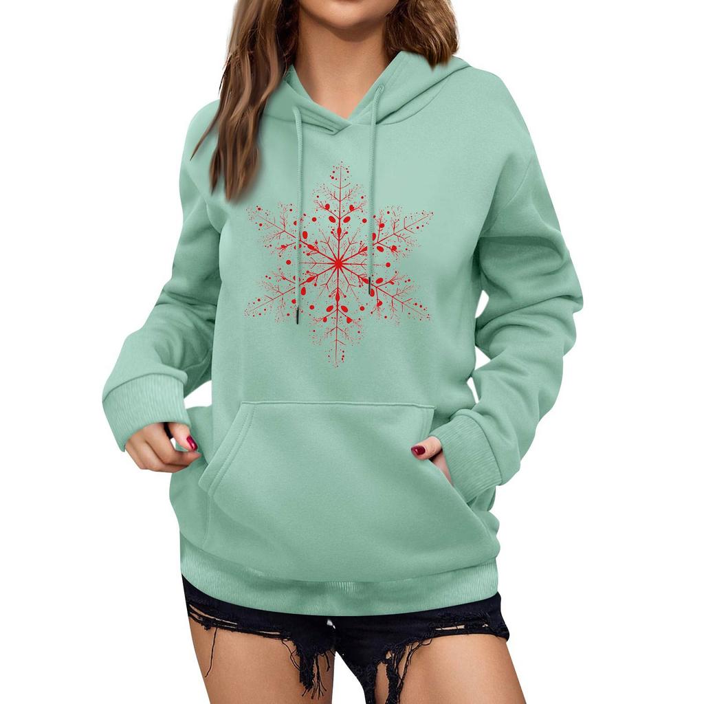Women's Winter Christmas Printed Pullover Hooded Sweatshirt Fleece Long Sleeve Sweatshirt