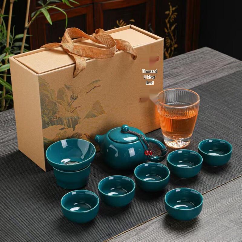 

Shangqi 10-Piece Thousand Li Rivers and Mountains Ceramic Kung Fu Tea Set