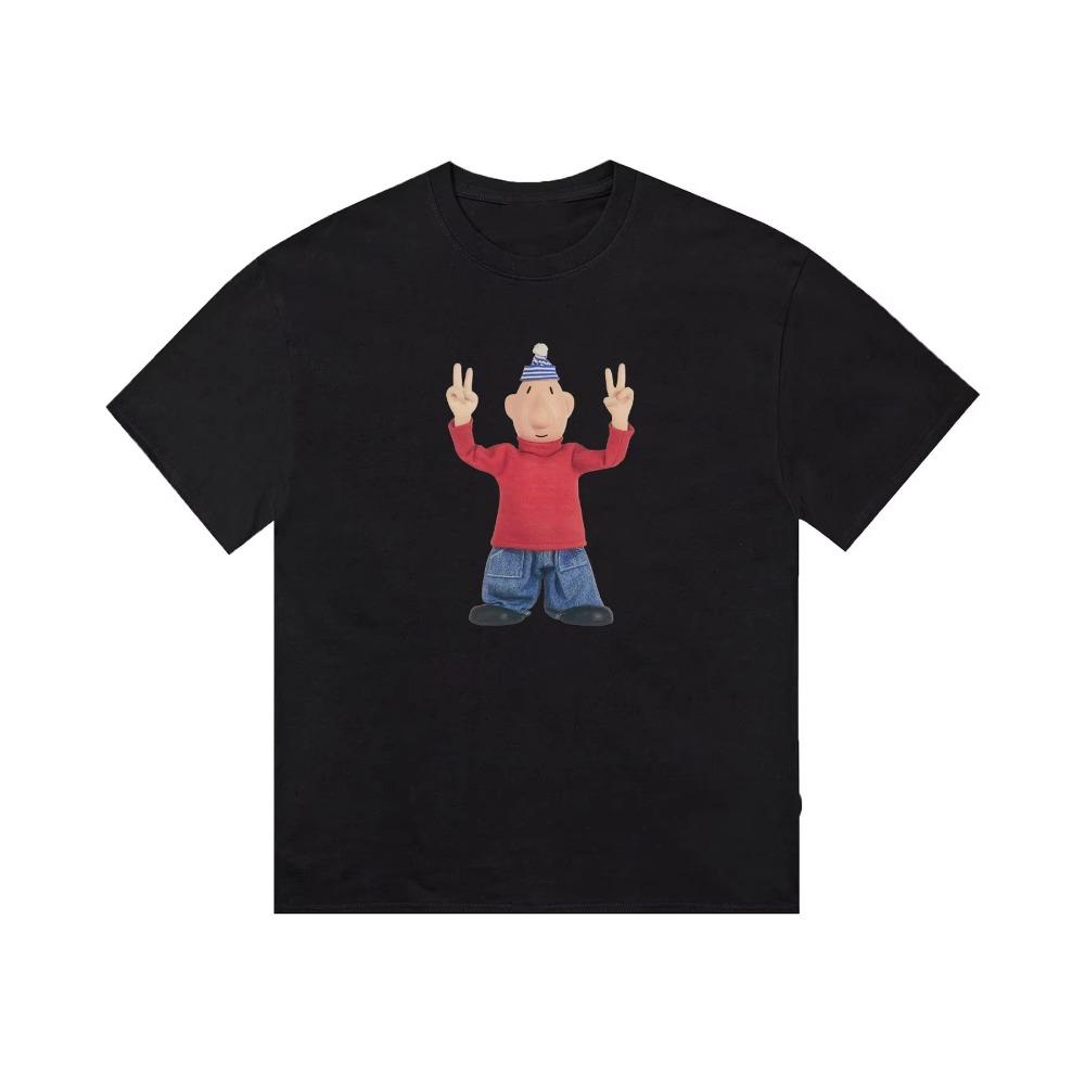 Fun Cartoon Character Pattern T-shirt Fashion Trend Short Sleeve Crew Neck Street Wear Unisex Cotton T-shirt
