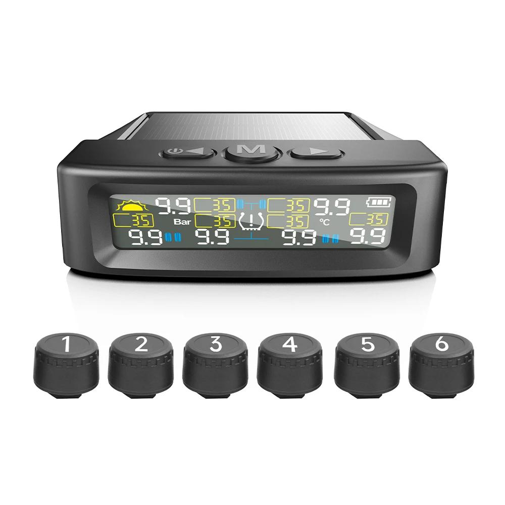 

Kebidumei 6-колісний вантажівка TPMS T12 Моніторинг тиску в шинах автомобіля Сонячна панель Температура шин Сигналізація про витік повітря для вантажівок/будинків на колесах/пікапів 0-9.9 bar T12