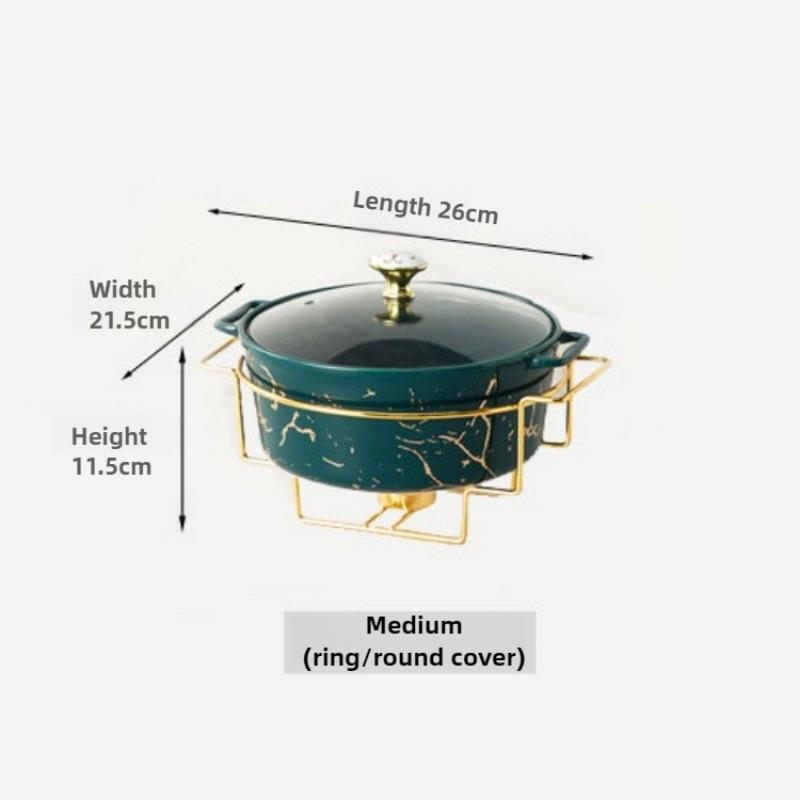 Marble Gold Pattern Nordic Double Ear Ceramic Pot Household Round Soup Pot Tableware Creative Casserole Rack With Candle Holder