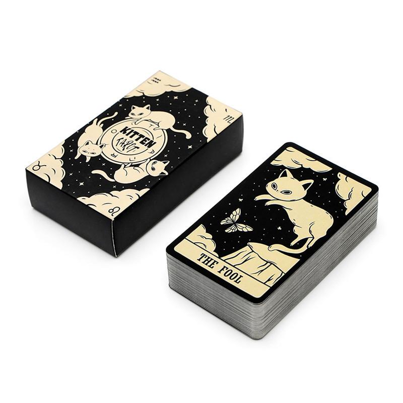 Kitten Tarot Deck 78Pcs Cute Black and White for Beginners Version Mysterious Board Game Fun Fortune Telling Kit