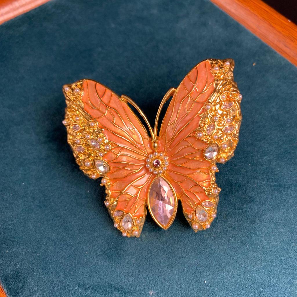 Vintage Gold-Plated Enamel Butterfly Ring - Large, Exaggerated Design for Women (Autumn/Winter Jewelry)