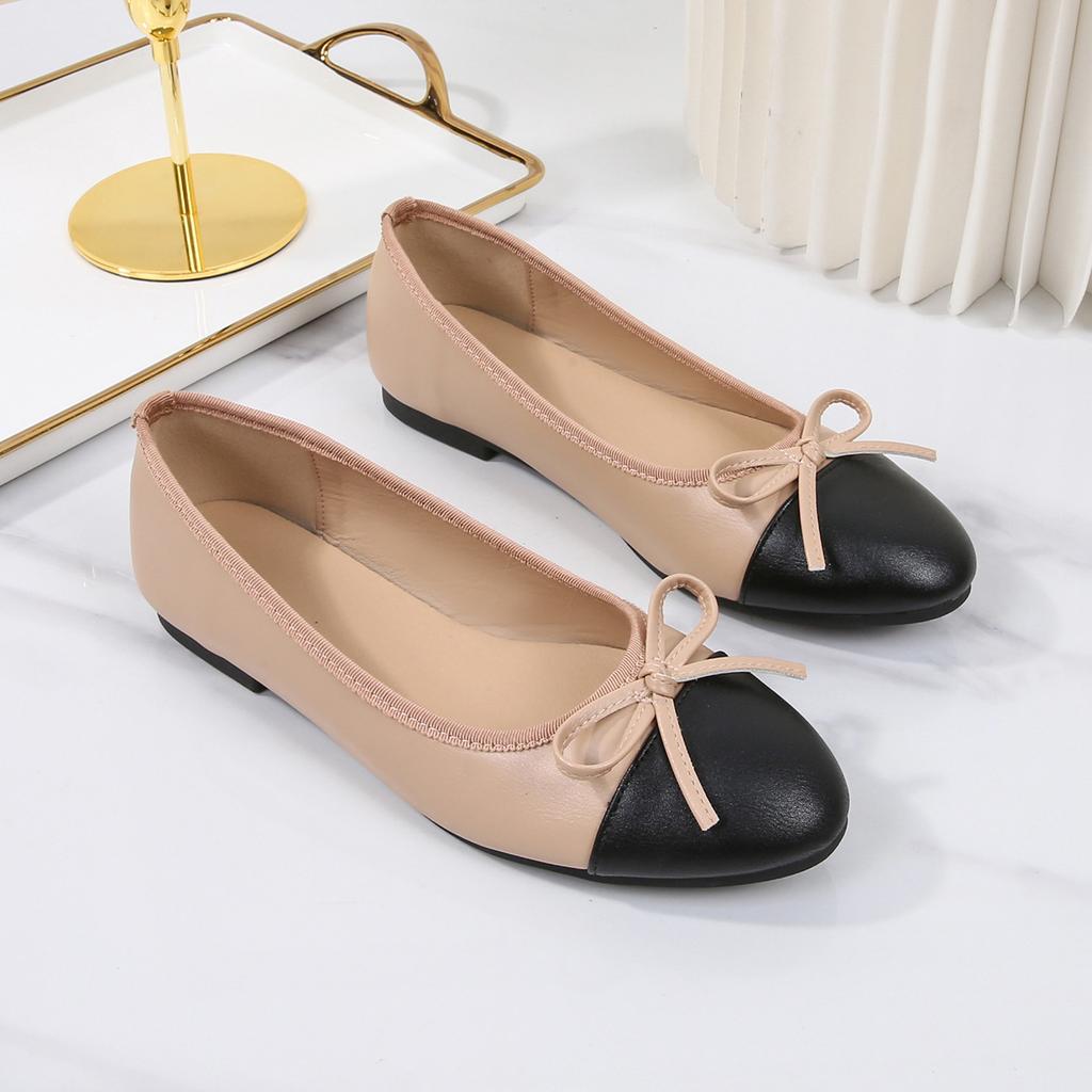 Designerskor Dam Casual Läder Rosett Enkla Vår 2026 Mode Dam Rund Tå Lätta Loafers Ballerinaskor Zapados Mujer