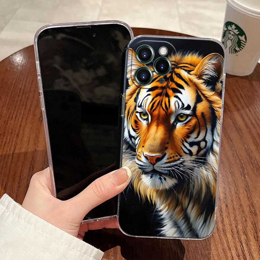 Tiger Animals Transparent Case For Apple iPhone 17 16 15 14 13 12 11 Pro Max 16 Plus 16E 17Air 17Pro Phone Cover Silicone Funda