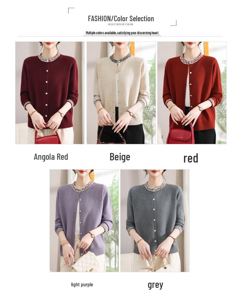 Elegant Knitted Cardigan for Middle-Aged Women (Ages 40-60), Stylish Long-Sleeve Sweater