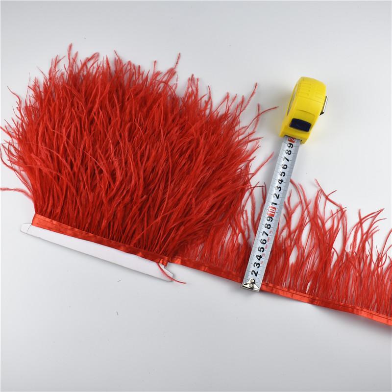 1Meters Ostrich Feathers On Tape Fringe Trim Ribbon 10-15Cm 4-6" Long White Feather Trims Decor For Clothes Flecos Decoration
