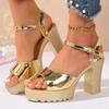 Gold Silver Chunky Platform Sandals Women  Summer Ankle Strap High Heel Sandals Woman Thick Heels Ladies Party Shoes