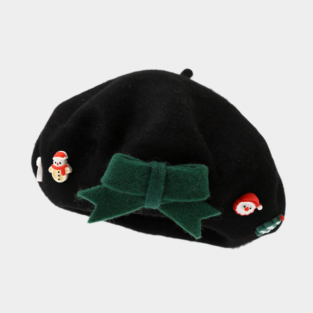 Women's Christmas Beret Hat with, Warm Painter for Winter and Holiday Outfits