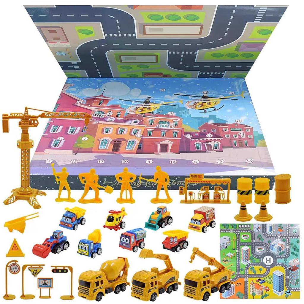 Advent Calendar With 24 Pull Back Cars Countdown Calendar For Kids, Featuring Construction Vehicles & Traffic Signs, For Boys & Girls(24PC)