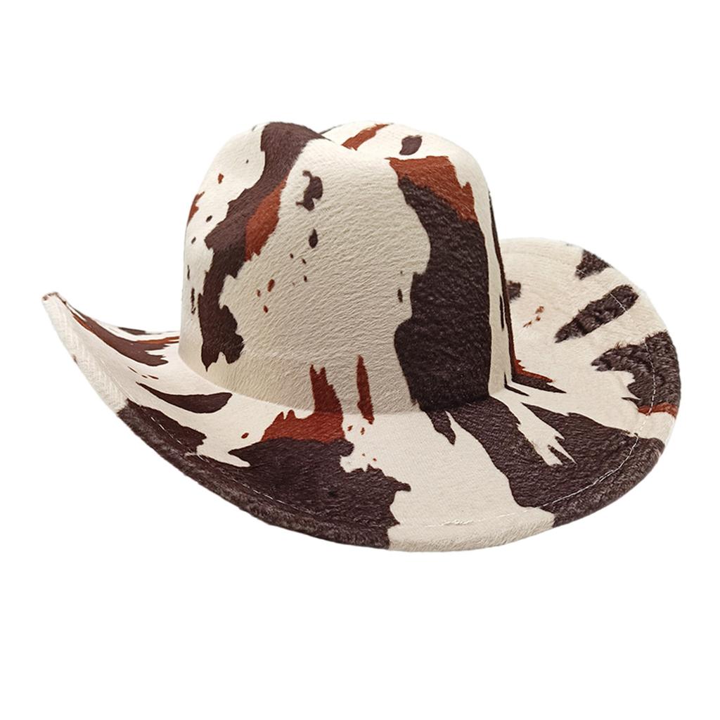 Fashionable Roll Brim Cowgirl Hat Wide Brim Fedoras with Leopard/Cow Pattern for Beach Parties and Various Outfit