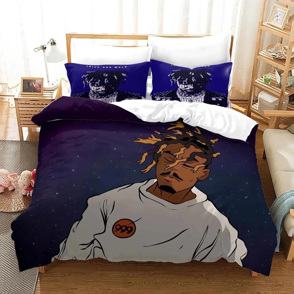 Nová posteľná súprava Juice Wrld Jednolôžková Twin Plná Queen King Size Hviezdy Juice Wrld Posteľná súprava Aldult Dieťa Spálňa Súpravy obliečky na paplón 3D 018