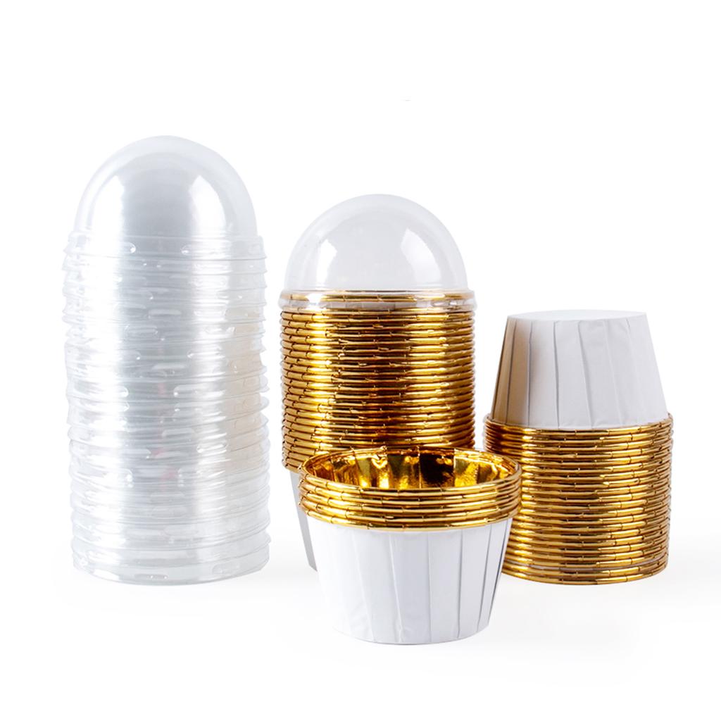 25/50pcs Foil Cupcake Liners Heat Resistant Aluminum Cake Cups Round Baking Cups with Lids Kitchen Wedding birthday Party Supply