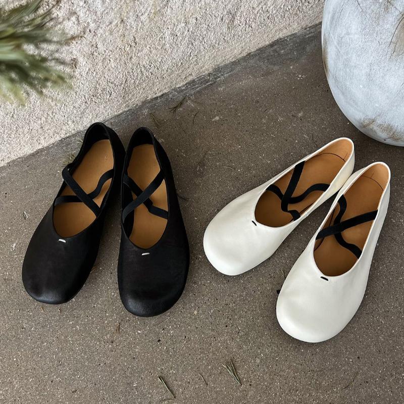 Ballerine con Cinturino Incrociato Scarpe Piatte Estive Traspiranti Ballerine Mary Jane Vintage in Pelle Morbida