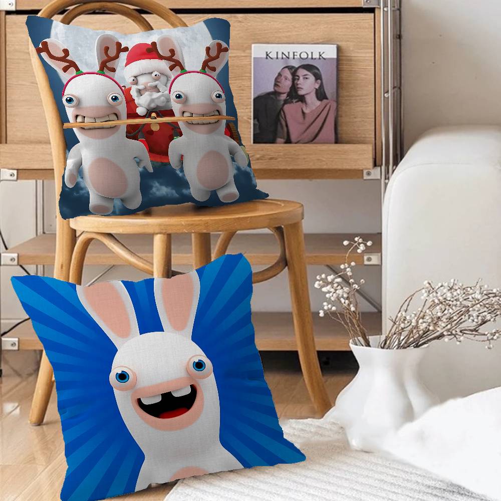 Niedlicher Cartoon-Kissenbezug „I-InvasionS Rabbids“, abnehmbar und waschbar – Weiches Leinen für jede Jahreszeit